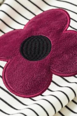 Daisy Embroidered Striped Sweatshirt