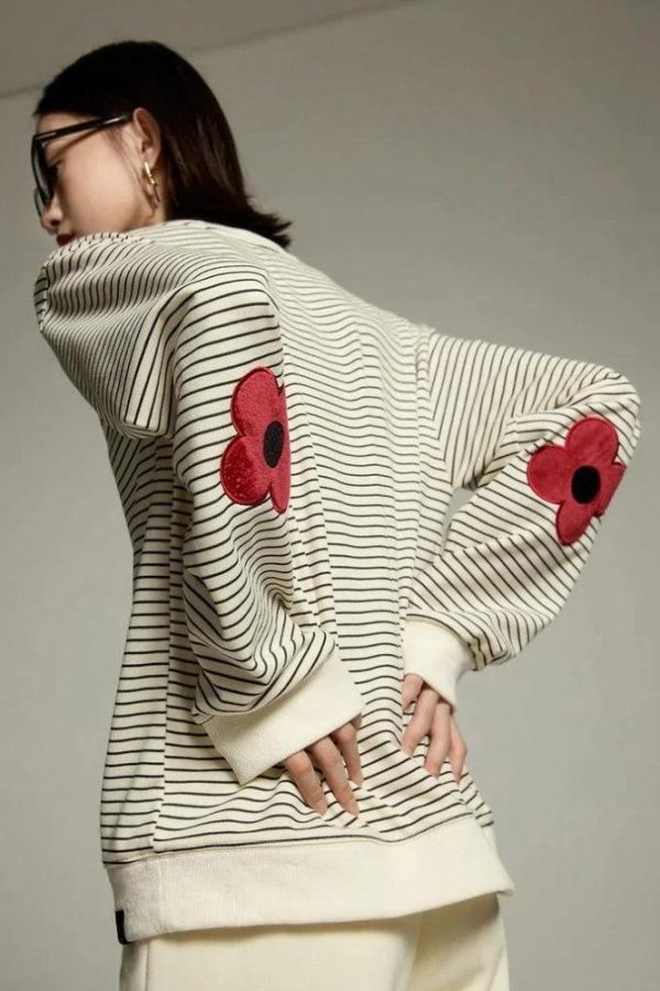 Daisy Embroidered Striped Sweatshirt