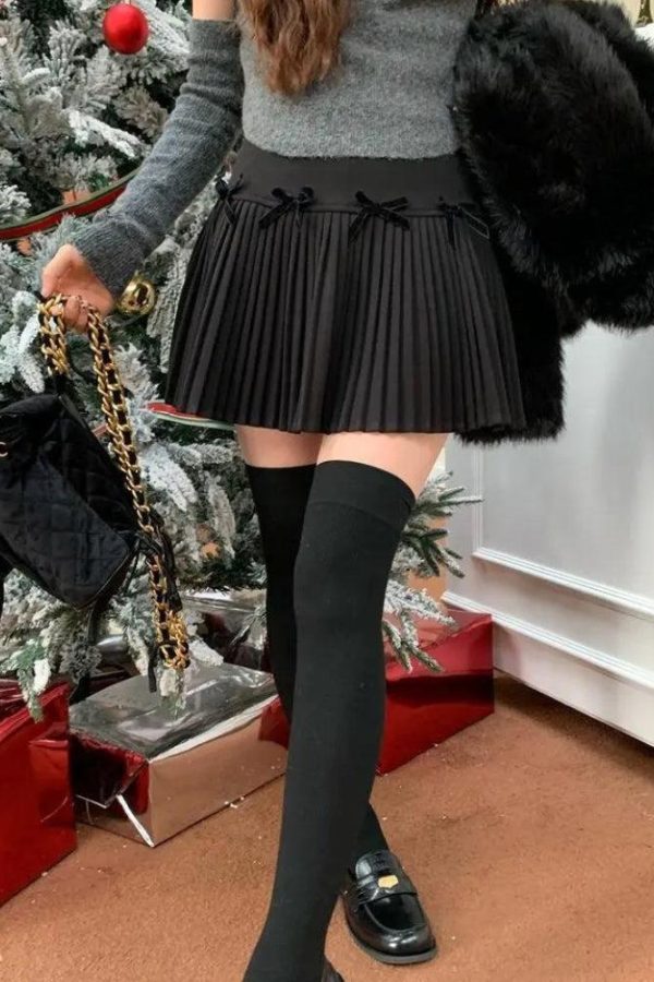 Dark Academia Bow Pleated Mini Skirt