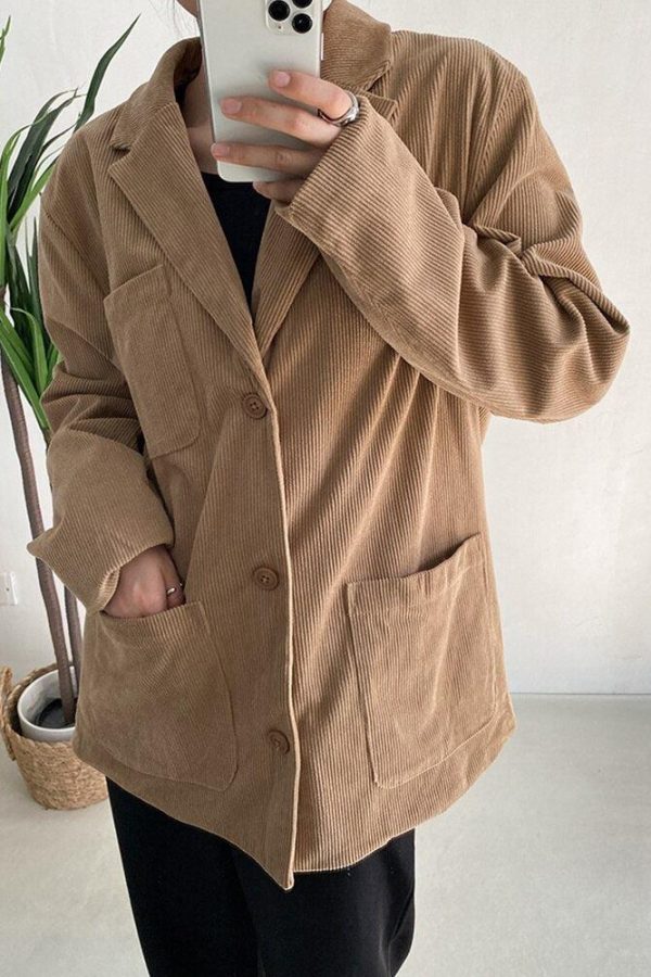 Dark Academia Corduroy Long Jacket