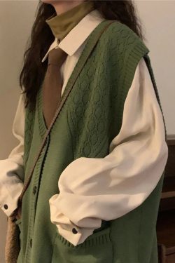 Dark Academia Deep V-Neck Sleeveless Cardigan