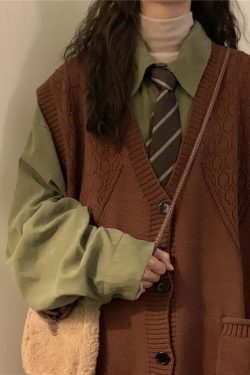 Dark Academia Deep V-Neck Sleeveless Cardigan