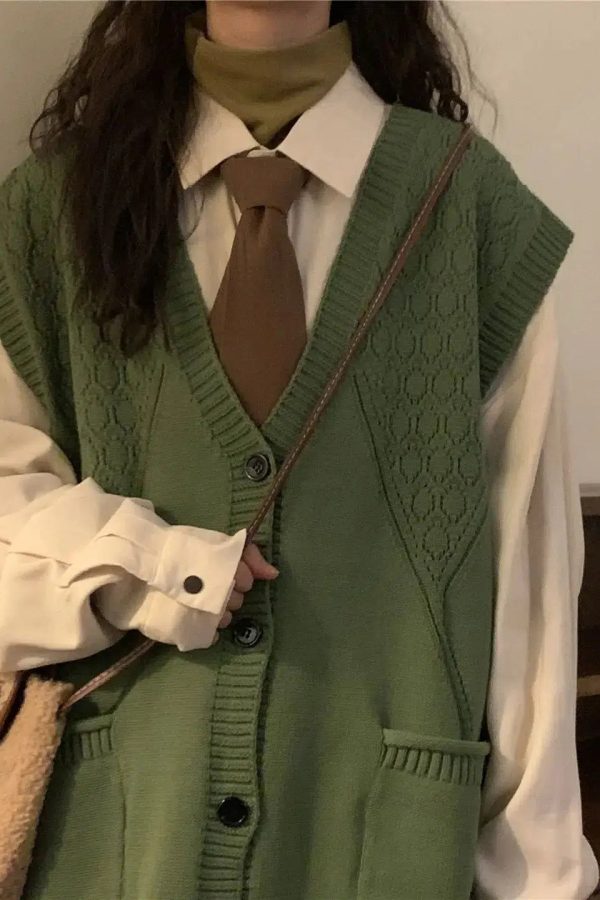 Dark Academia Deep V-Neck Sleeveless Cardigan