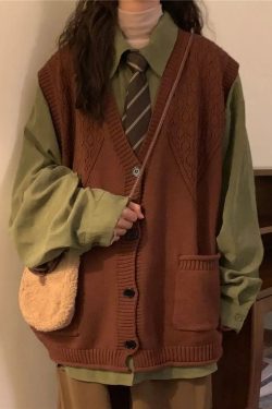 Dark Academia Deep V-Neck Sleeveless Cardigan