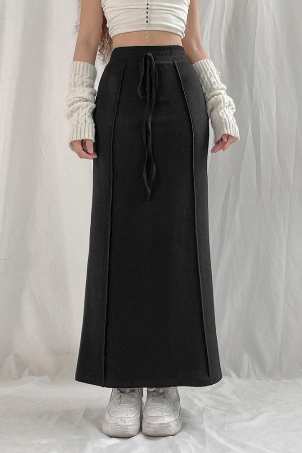 Dark Academia Drawstring Maxi Skirt