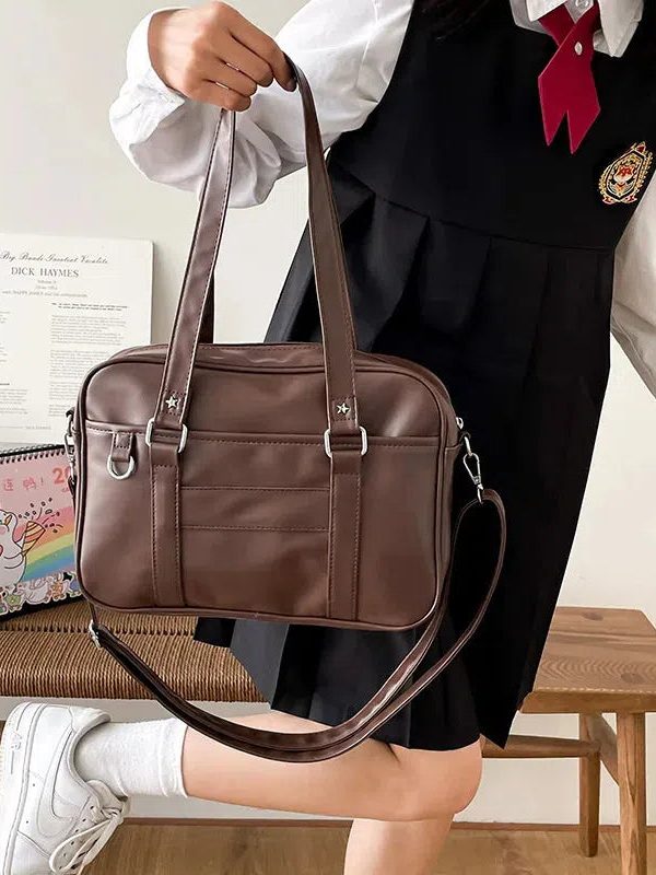 Dark Academia Faux Leather Messenger Bag