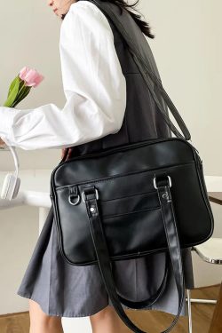 Dark Academia Faux Leather Messenger Bag
