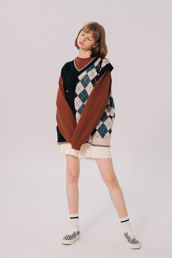 Dark Academia Half Argyle Sweater Vest