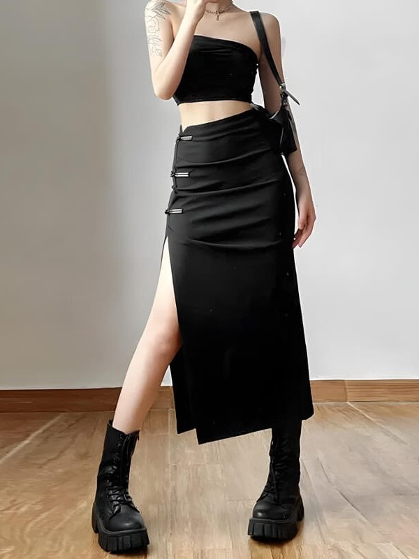 Dark Academia High Split Midi Pencil Skirt