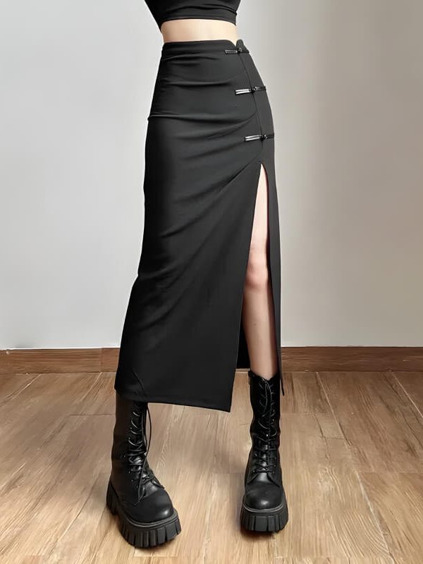 Dark Academia High Split Midi Pencil Skirt