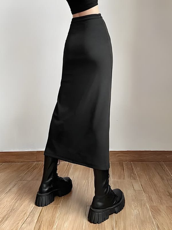 Dark Academia High Split Midi Pencil Skirt