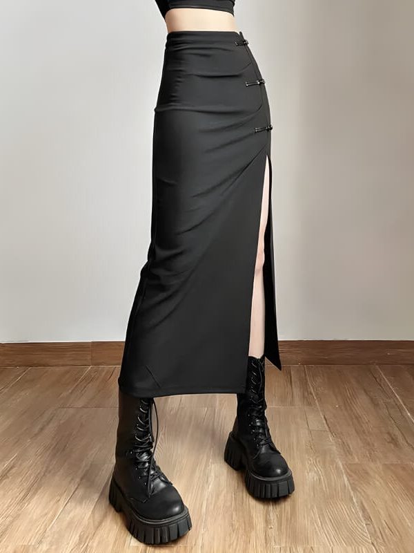 Dark Academia High Split Midi Pencil Skirt