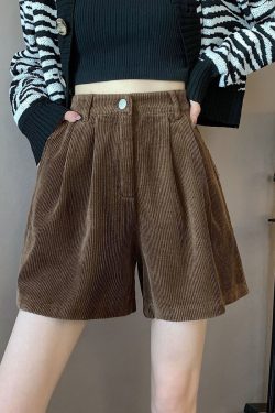 Dark Academia High Waist Corduroy Shorts