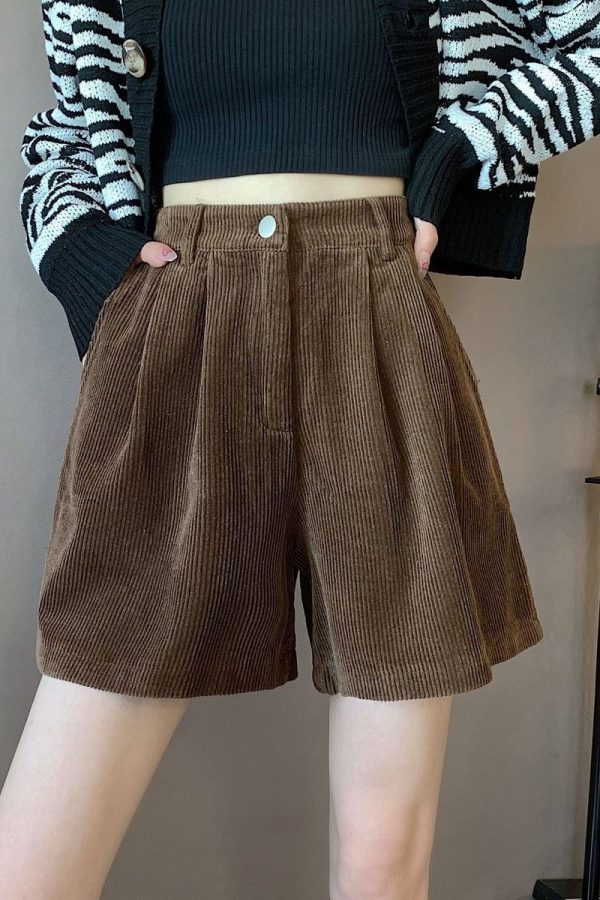 Dark Academia High Waist Corduroy Shorts