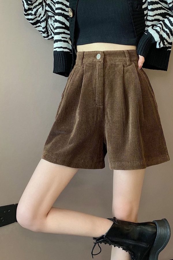 Dark Academia High Waist Corduroy Shorts