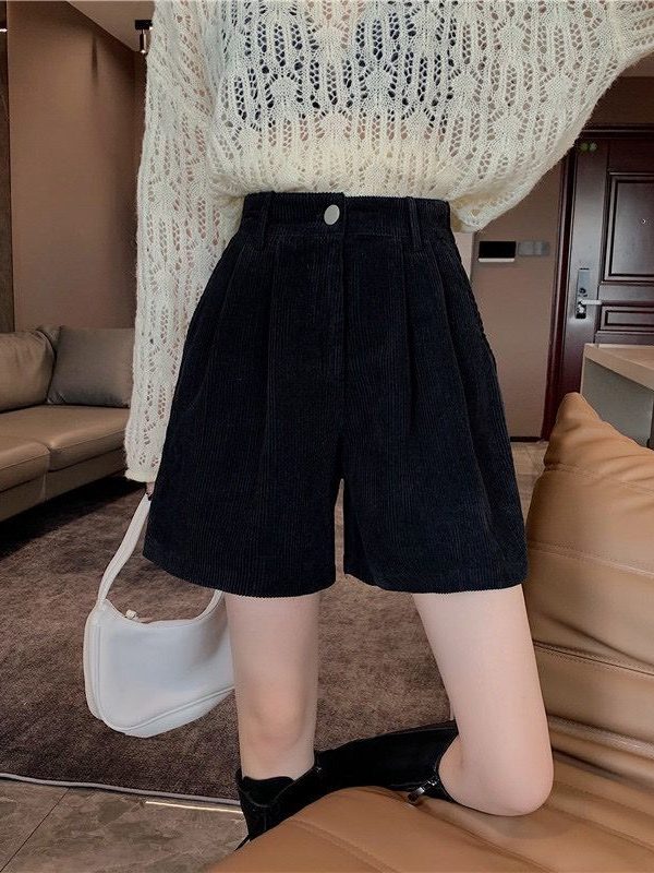 Dark Academia High Waist Corduroy Shorts