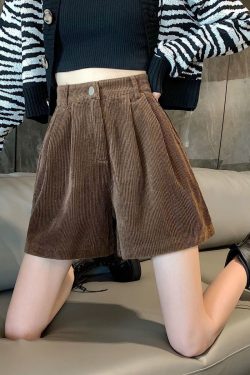 Dark Academia High Waist Corduroy Shorts