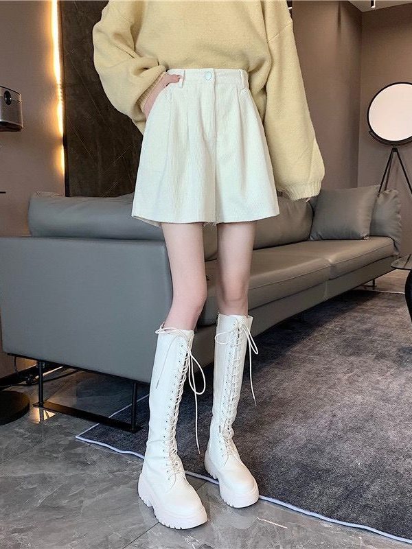 Dark Academia High Waist Corduroy Shorts