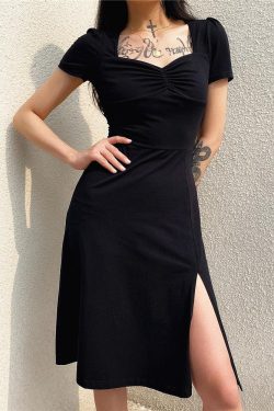 Dark Academia Leg Split Midi Dress