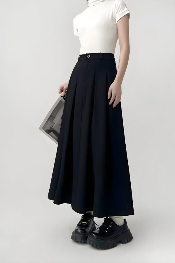 Dark Academia Pleated Midi Skirt