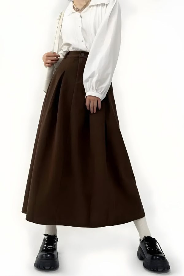 Dark Academia Pleated Midi Skirt