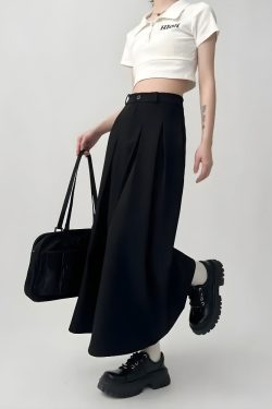 Dark Academia Pleated Midi Skirt