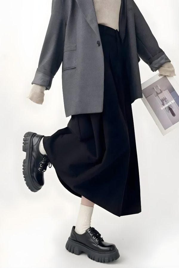 Dark Academia Pleated Midi Skirt