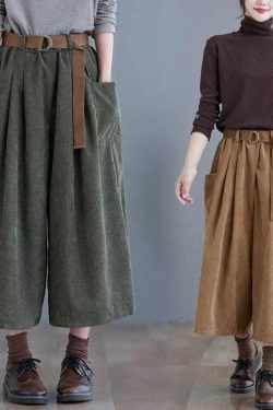 Dark Academia Wide Leg Corduroy Pants
