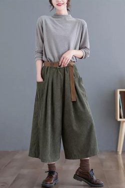 Dark Academia Wide Leg Corduroy Pants