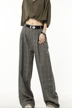 Dark Academia Wide Leg Plaid Pants
