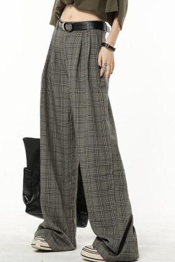 Dark Academia Wide Leg Plaid Pants