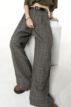 Dark Academia Wide Leg Plaid Pants