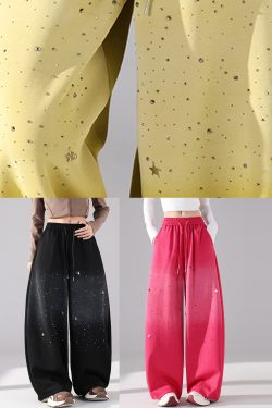 Dark Blue Elastic Waist Wide Leg Pants