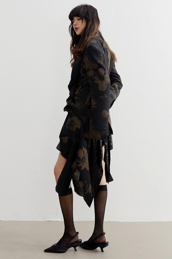 Dark Floral Asymmetric Blazer