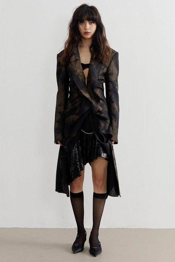 Dark Floral Asymmetric Blazer
