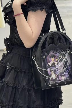 Dark Halloween Lolita Ita Bag – Gothic Transparent Crossbody Shoulder Purse Small Capacity Kawaii Bag