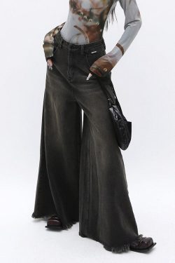 Dark Wash Distressed Wide Leg Jeans