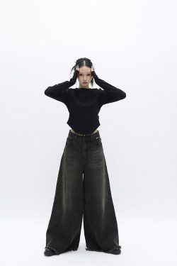 Dark Wash Distressed Wide Leg Jeans
