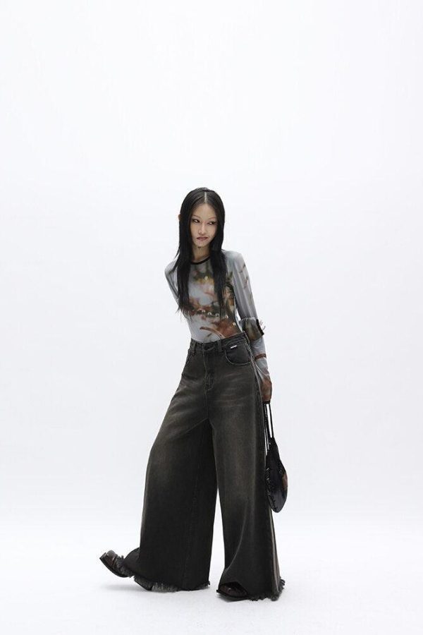 Dark Wash Distressed Wide Leg Jeans