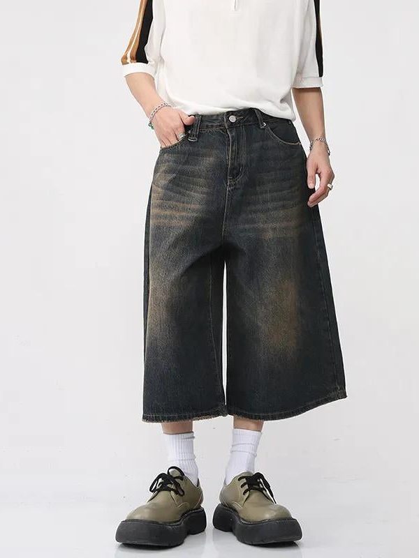 Dark Washed Jean Capri Shorts