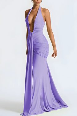 Deep Plunge Ruched Maxi Dress