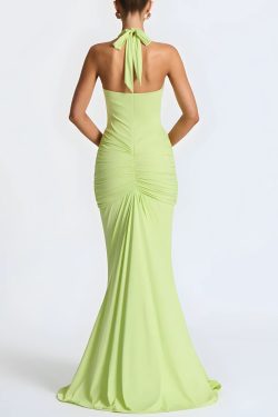 Deep Plunge Ruched Maxi Dress