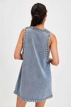 Deep V Denim Mini Dress