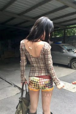 Deep V Neck Plaid Top