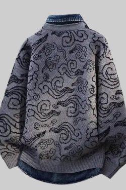 Denim-Collar Knit Cardigan