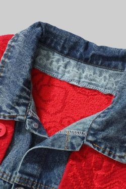 Denim-Collar Knit Cardigan