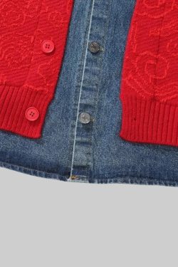 Denim-Collar Knit Cardigan