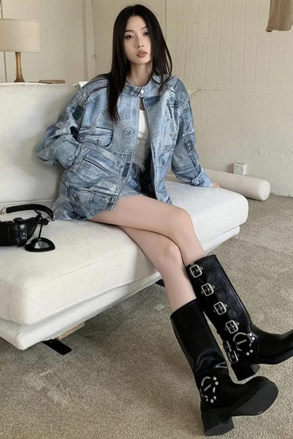 Denim Jacket & Mini Skirt Two Piece Set