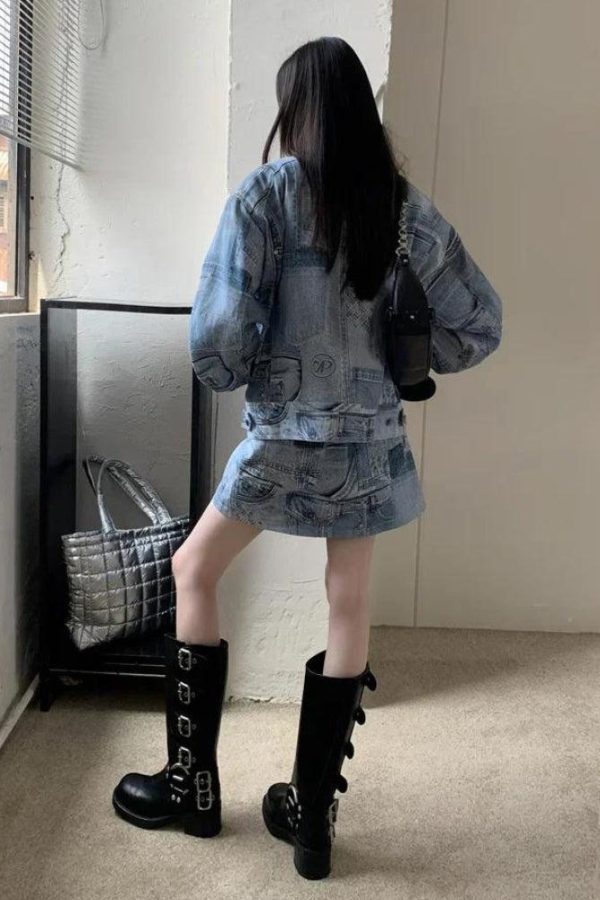 Denim Jacket & Mini Skirt Two Piece Set