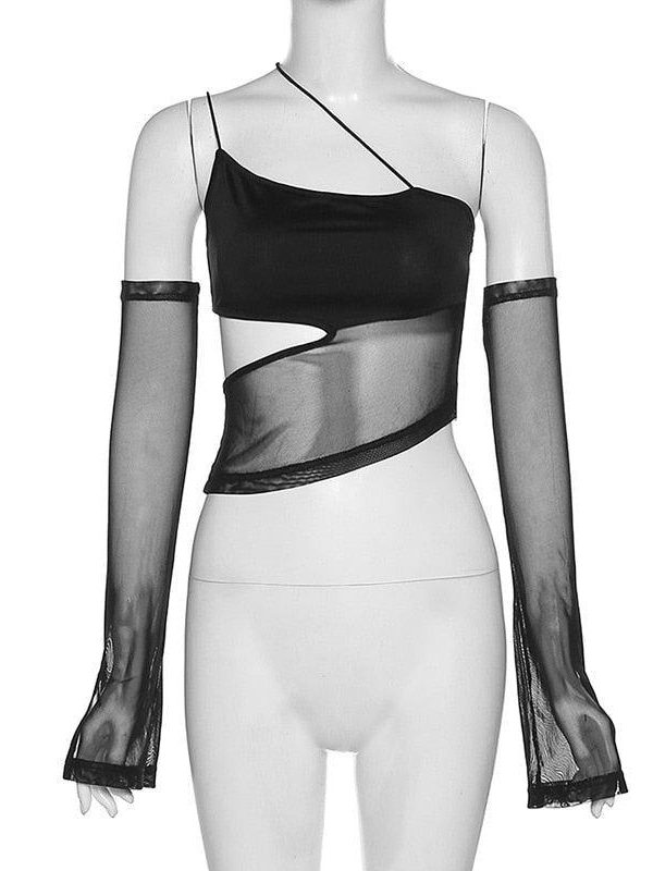 Detachable Sleeved Mesh Halter Top